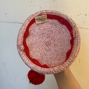 VINTAGE 40-50's red pompon straw hat