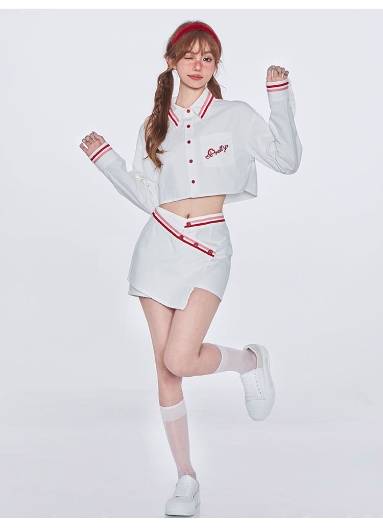 セットアップ】ストリート スポーツ カジュアル 白 赤 テニス 水色