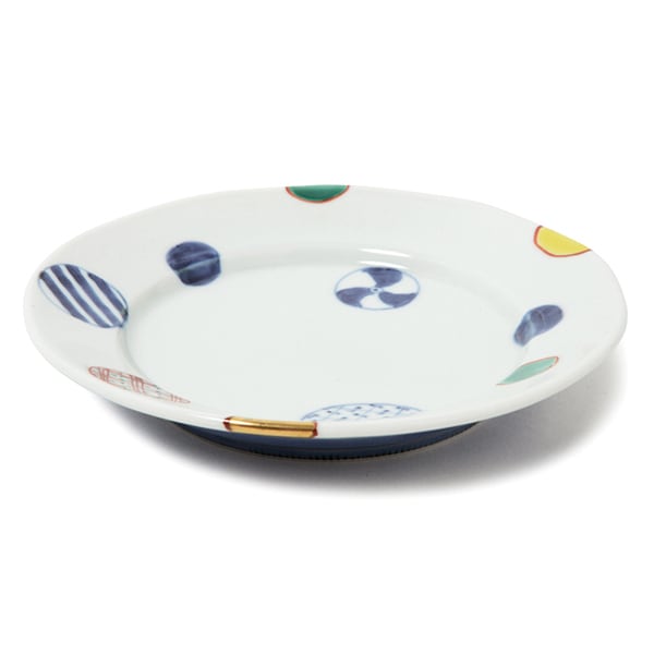 染錦地紋丸紋段付5.5寸丸皿