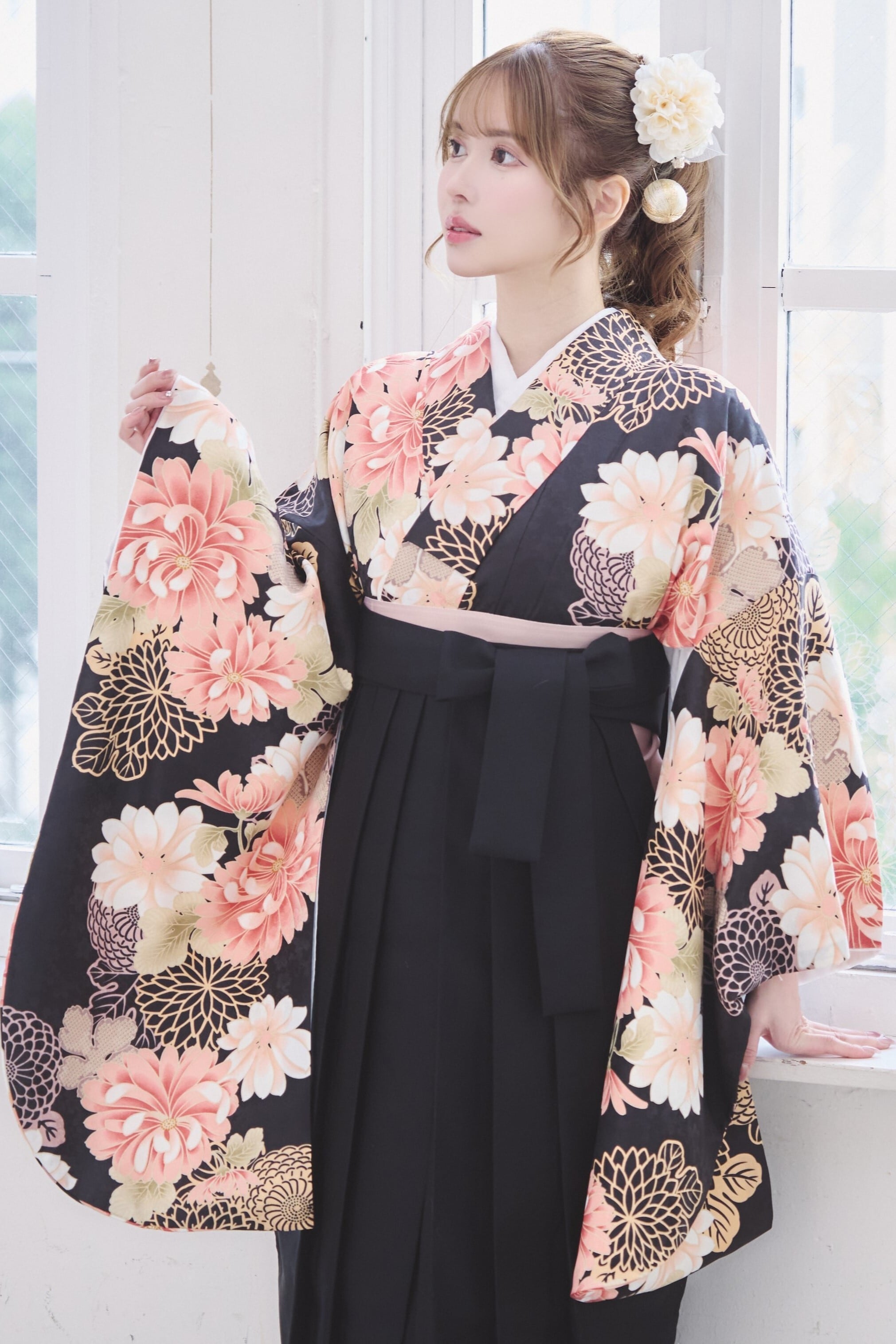 【袴3点セット】江戸の春祭り(ブラック×オレンジ)43BKIV