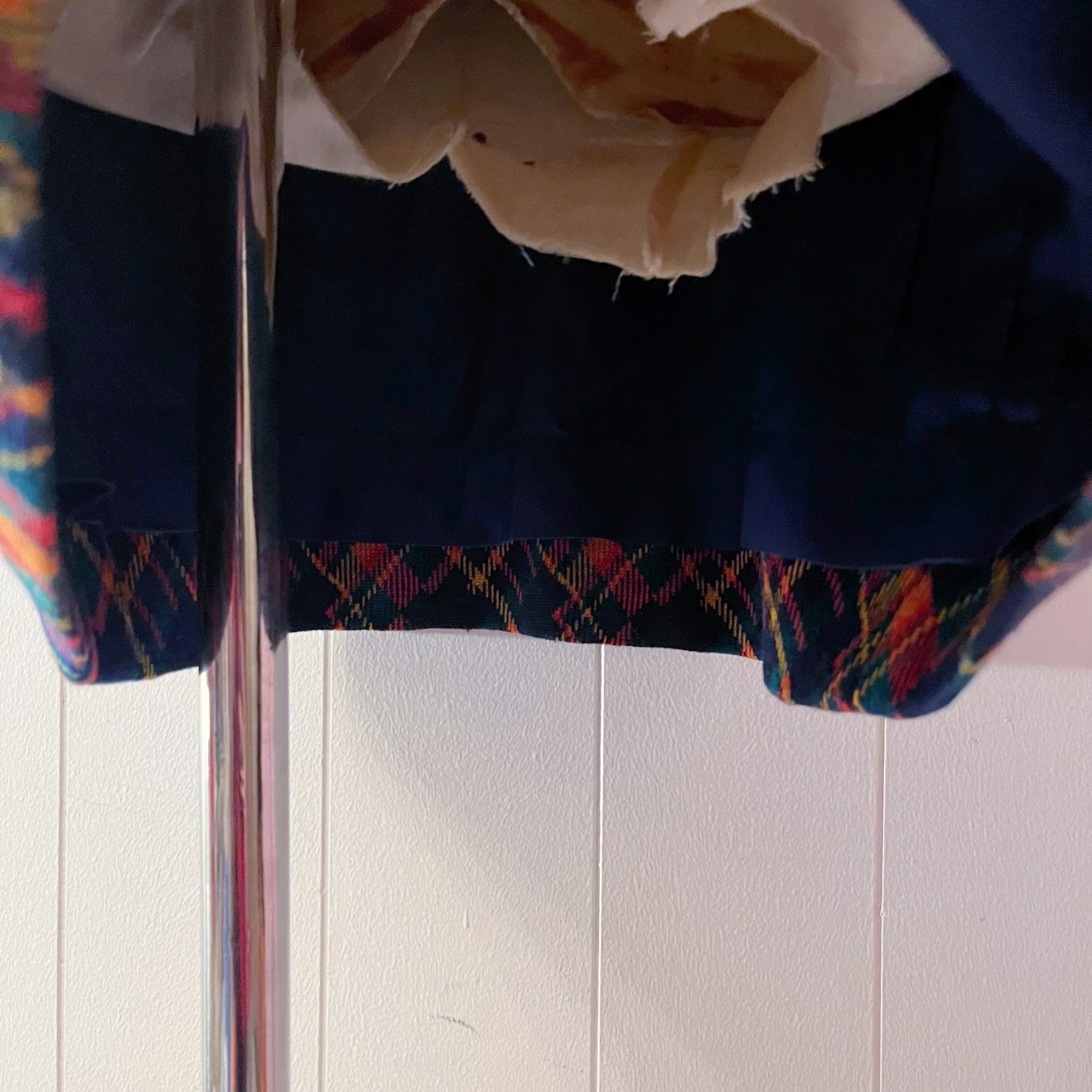 navy orange check mini tuck skirt