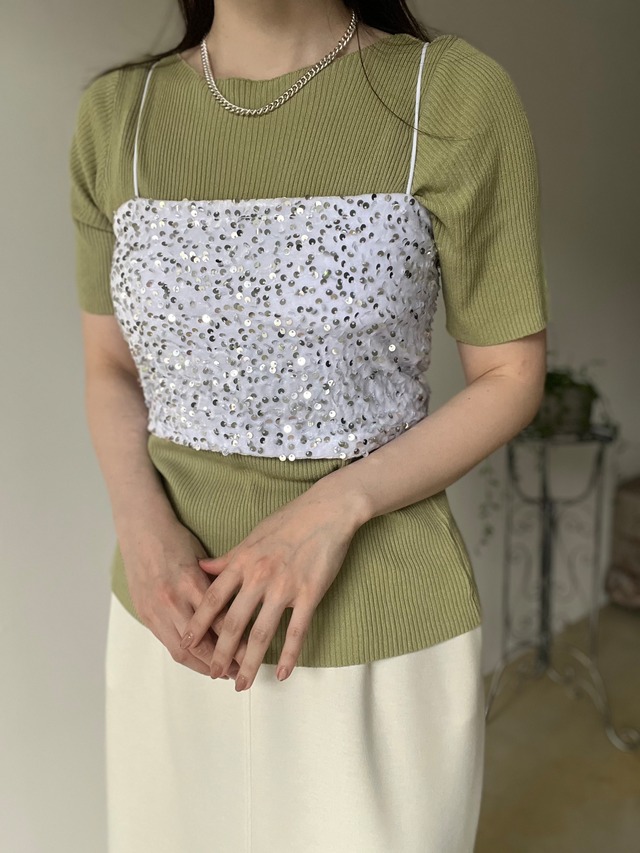 【即納】カップ付きスパンコールビスチェ【ホワイト】