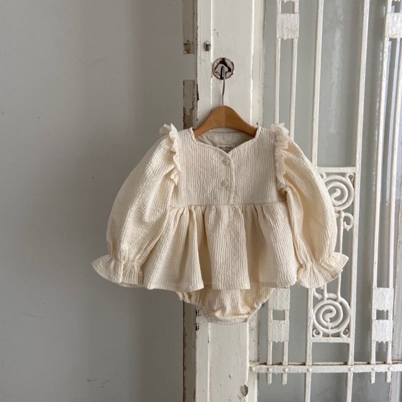 【BABY】フリル袖ワンピー風ロンパース