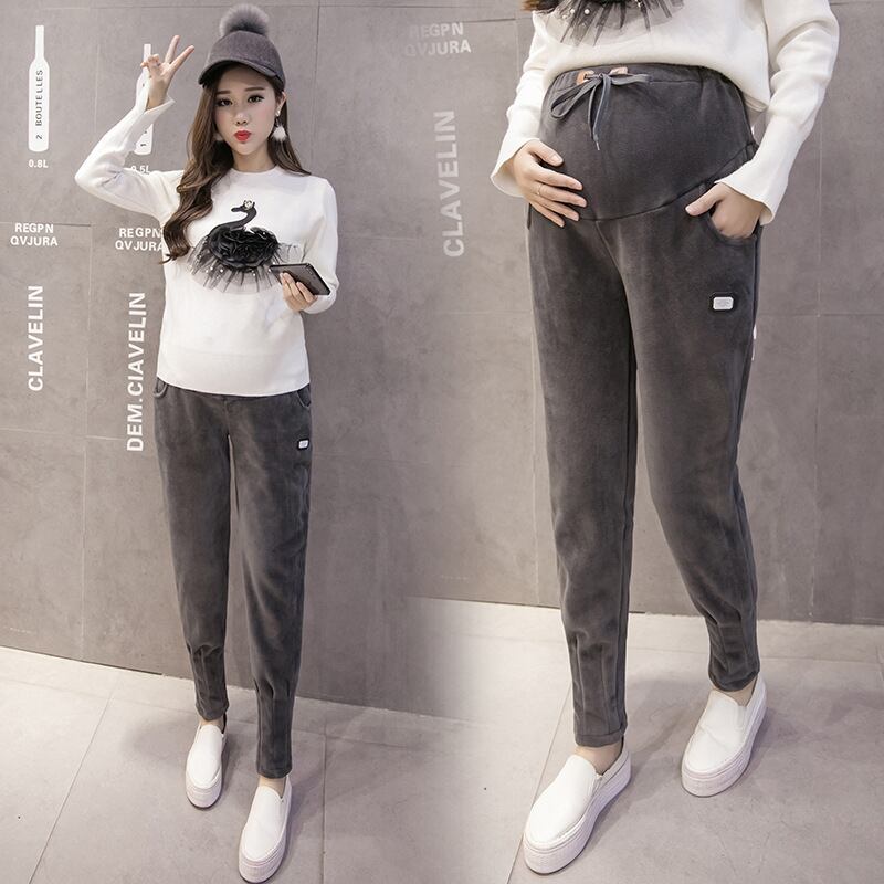 【新作】【送料無料】 伸縮性ウエストベリーパンツ服妊娠中の女性妊娠中のズボン冬の厚さウォームプラスベルベットマタニティパンツ エラスティック ウィンター 冬物 expec512396121952