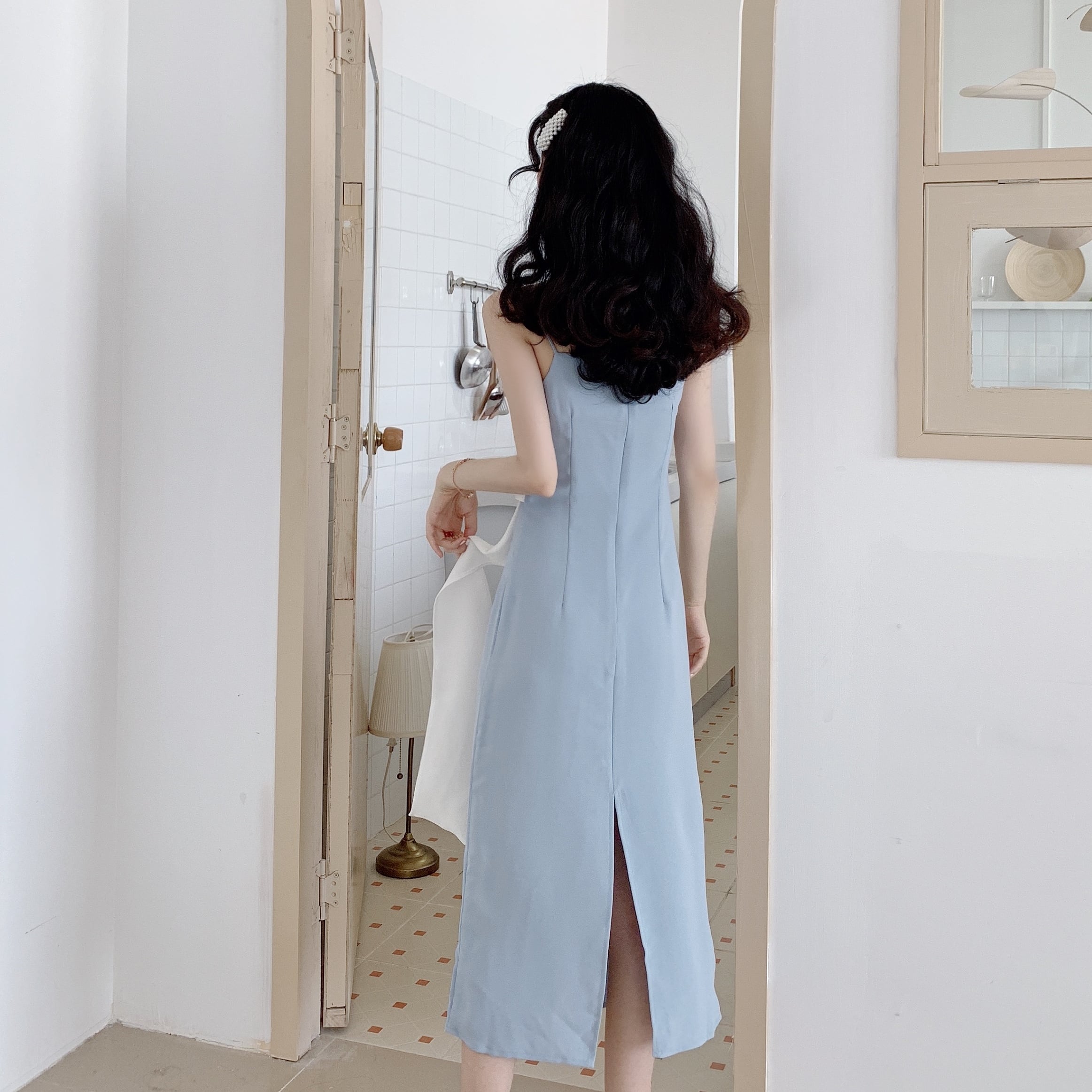 ワンピース エレガント カジュアル 女性らしい ノースリーブ 結婚式 パーティー デート 披露宴 ブルー S M L Ll Dresszone