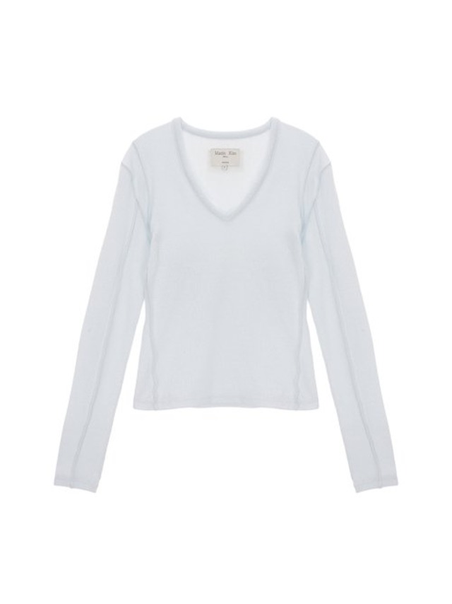 [MATIN KIM] STITCH V NECK SLIM TOP IN SKY
