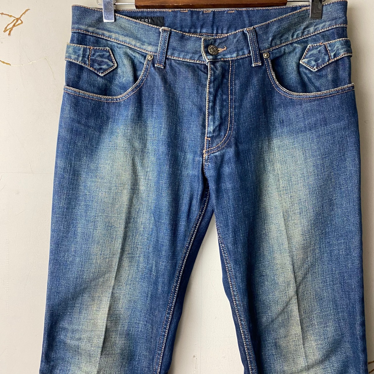 GUCCI “crest” embroidery denim pants