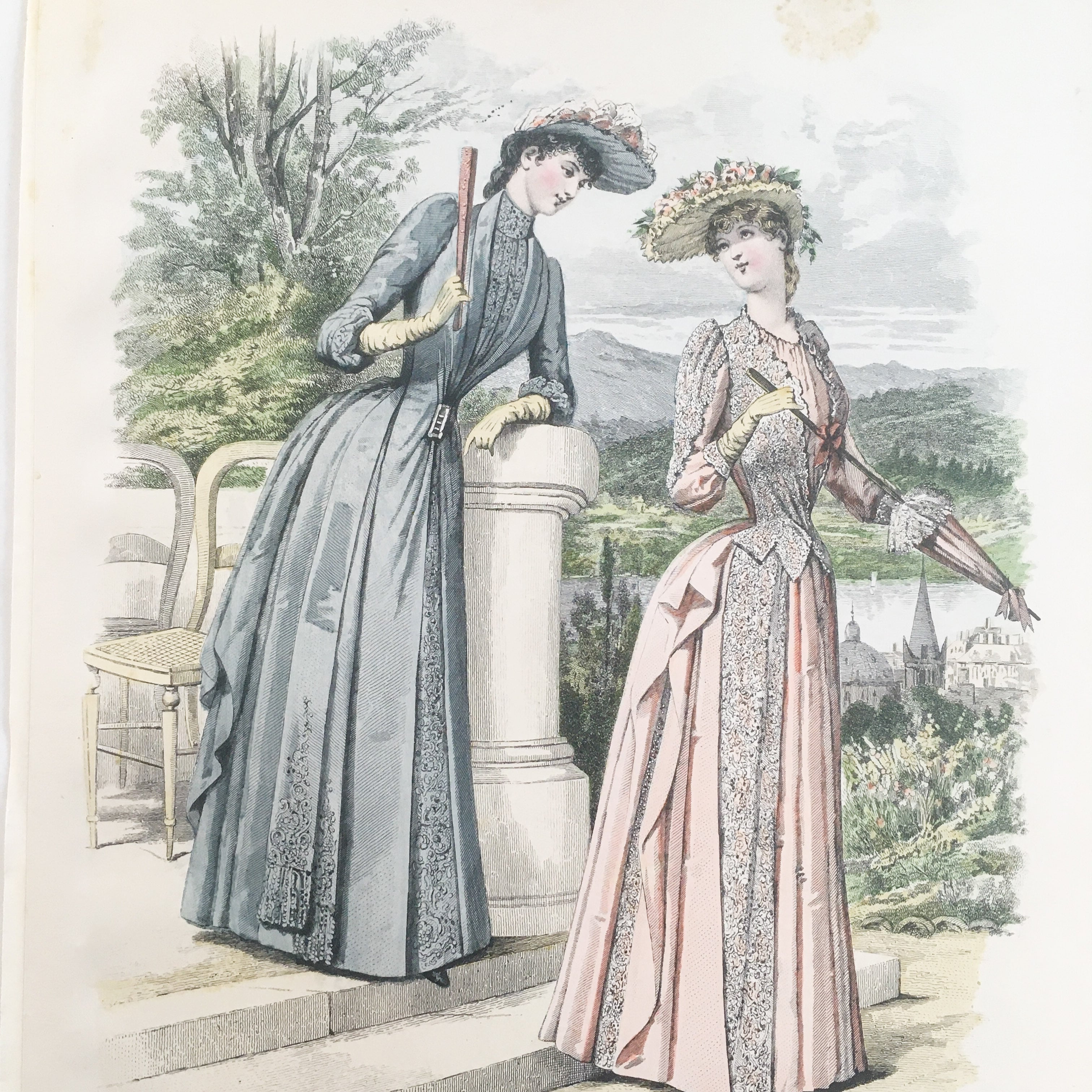 フランス アンティーク ファッションプレート 挿絵 銅版画 1800年中期 