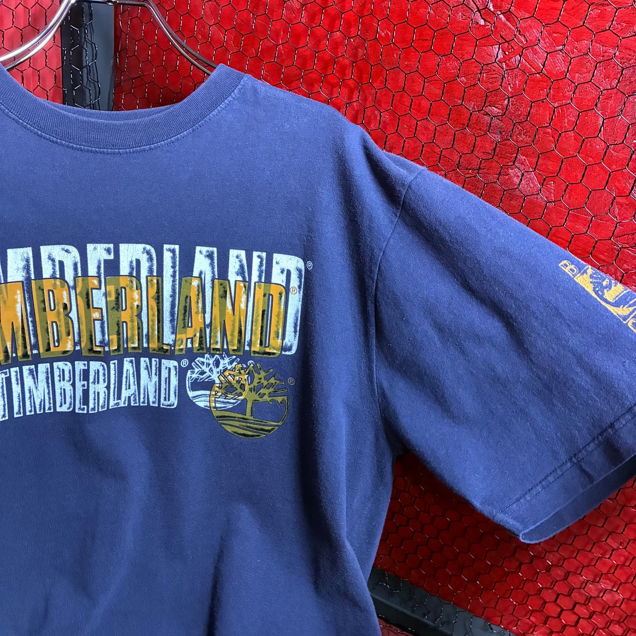 00s メキシコ製Timberland ネイビーTシャツ　ティンバー　L