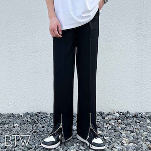 【韓国メンズファッション】裾ファスナーストレートパンツ カジュアル アクティブ ロングパンツ リラックスパンツ BW2254