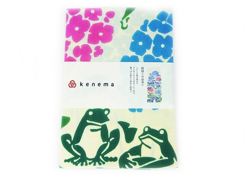 手拭い蛙「雨宿りの出会い」kenema