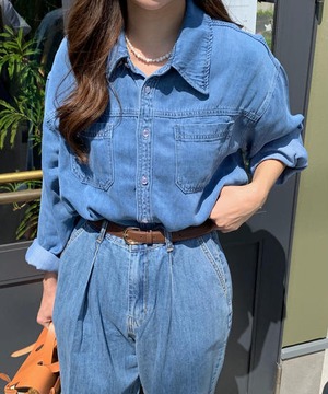 《即納商品》sky denim shirt