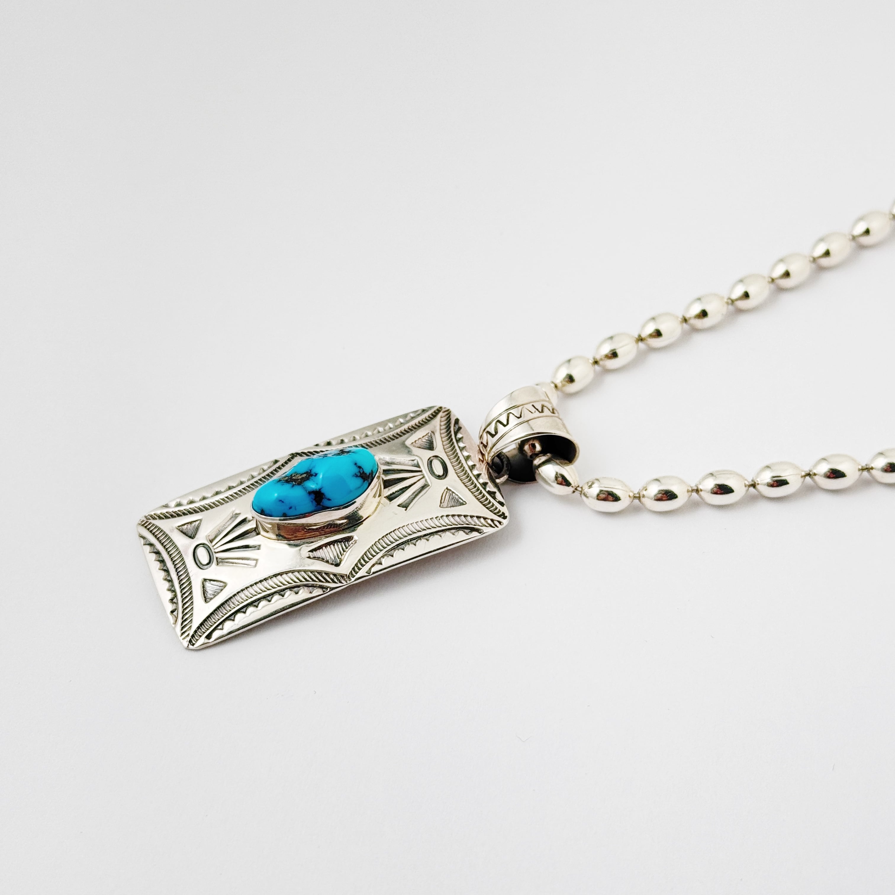 Indian Jewelry 》レクタングル KINGMAN ターコイズ ペンダント