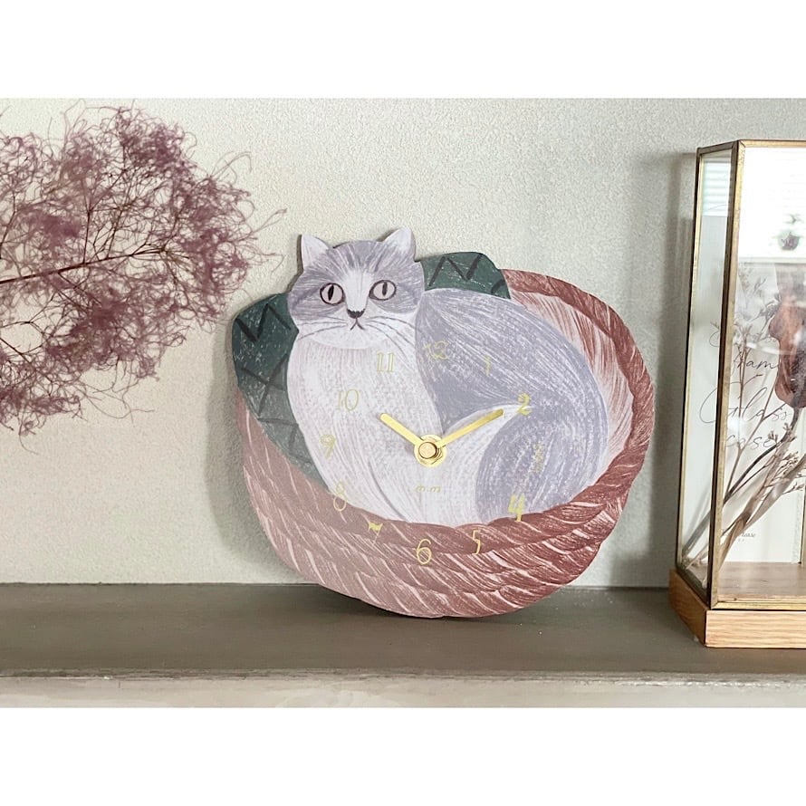 松尾ミユキ Diecut clock 《Cat in the basket》 | 暮らし道具と服のお