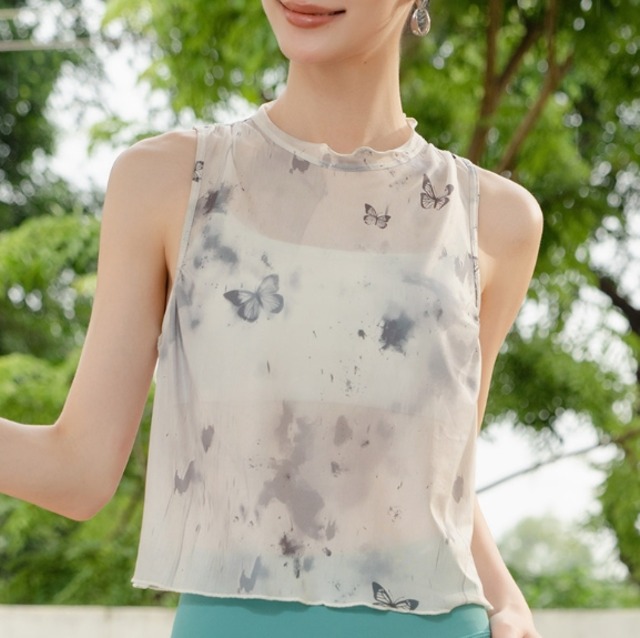 ノースリーブ シアー ショート丈 クロップドトップス　4カラー　00071