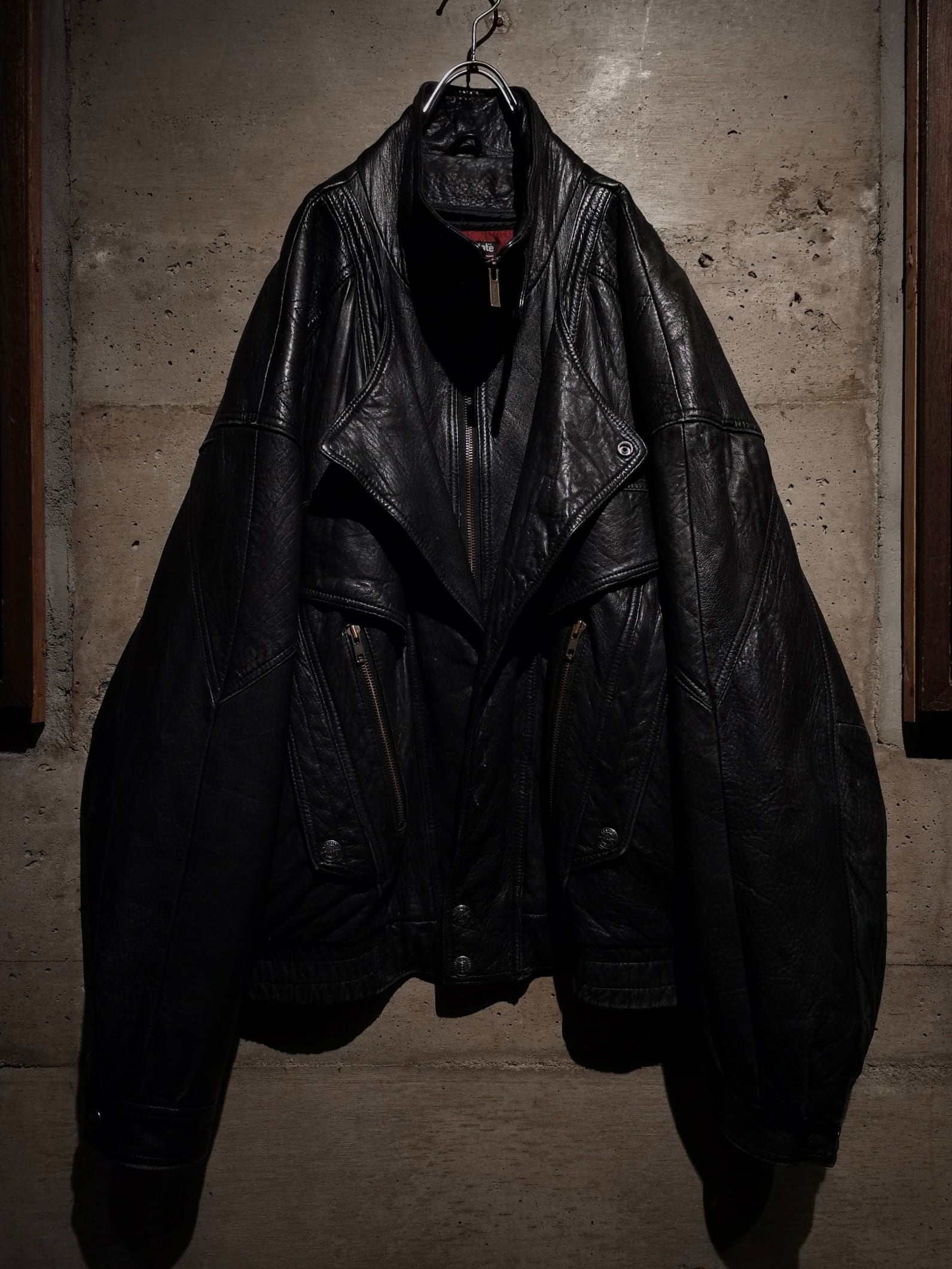 Caka】Layered Gimmick Design Loose Leather Jacket | Caka(カカ