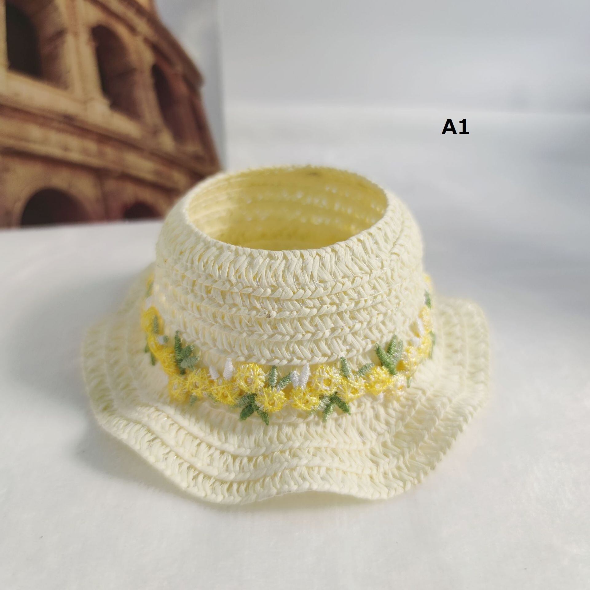 15〜17cm ぬいぐるみ用 フリル付き 編み花帽子 Labubu 123代 花飾り