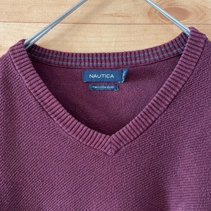 【NAUTICA】ニット セーター 刺繍ロゴ Vネック ノーティカ US古着