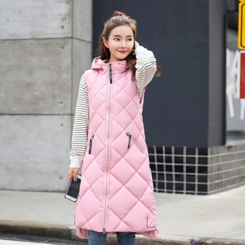 ロングベスト レディース アウター 羽織 ベスト シンプル 無地 ノースリーブ フロントジッパー フード付き カジュアル お出かけ おしゃれ 防寒 防風 アウトドア ファッション 女性 ロング丈