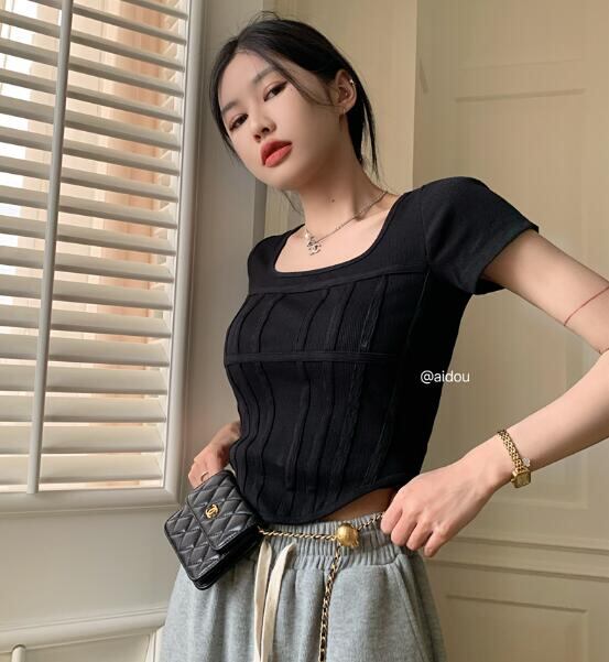 韓国風 chic トップス Tシャツ 夏新作 半袖 ショートカットソー 不規則