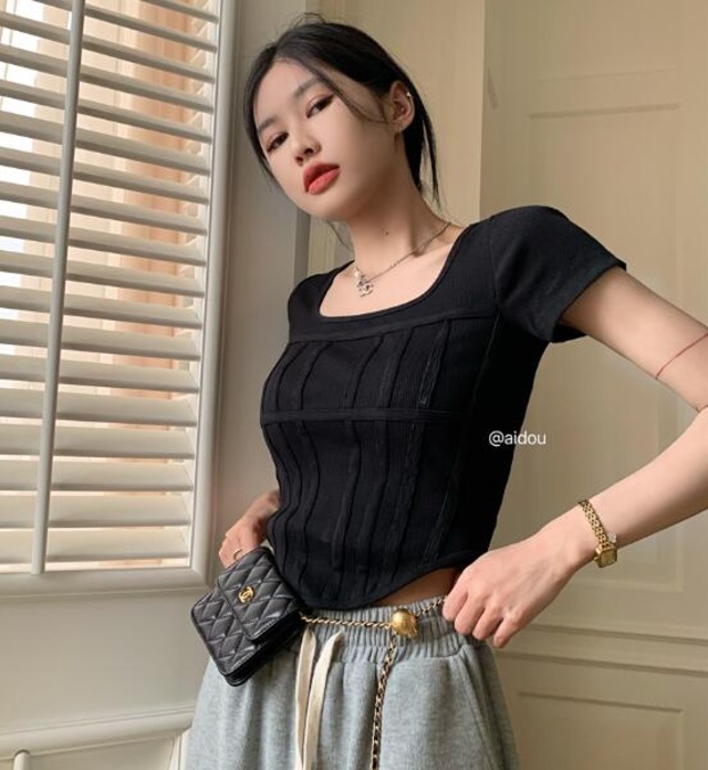 韓国風 chic トップス Tシャツ 夏新作 半袖 ショートカットソー 不規則