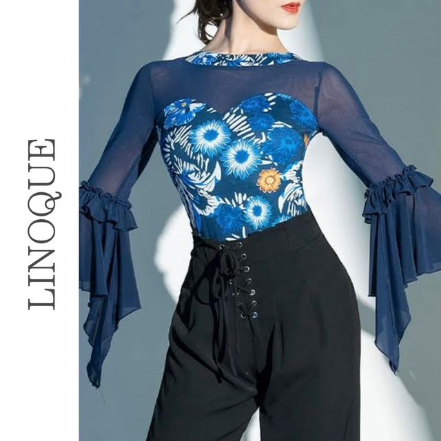 ベルスリーブシースルー花柄レオタード 2color 【L00088】