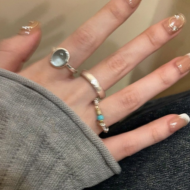 zhajian瑠璃と天然石のリング 3点セット