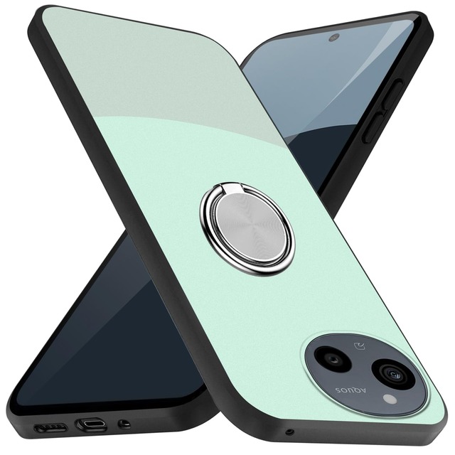 AQUOS sense9 ケース リング 耐衝撃 TPU 指紋防止 アクオスセン 9 SH-53E カバー 専用 シリコン 車載ホルダー対応 360°回転 ストラップホール付き 滑り止め 落下防止 全面保護カバー(ライトシアン)