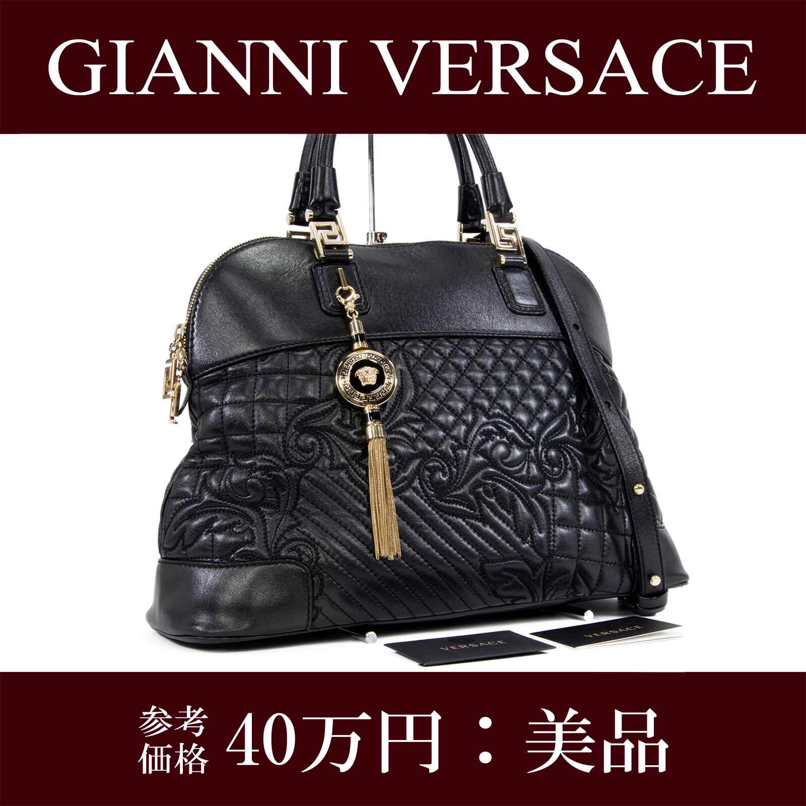 本物 送料無料 ヴェルサーチェ 2WAYショルダーバッグ レディース ヴァニタス 黒 斜め掛け メドゥーサ キルティング ロゴ 鞄 バック F276