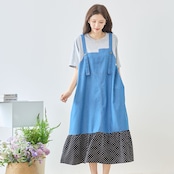 TRUBE デニム×ドット裾異素材切替サロペット風ドッキングワンピース【M~L】グレー