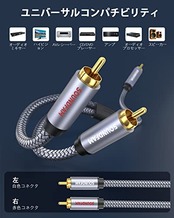 RCAオーディオケーブル 2M，SOUNDFAM RCA Yスプリッター 1(オス) to 2(オス)，サブウーファー/同軸RCAオーディオケーブル 双方向RCA Yアダプター [二重シールド] サブウーファー ホームシアター AVレシーバー アンプ用-グレー