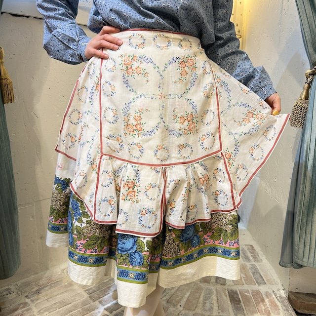 vintage orange rose× blue flower apron