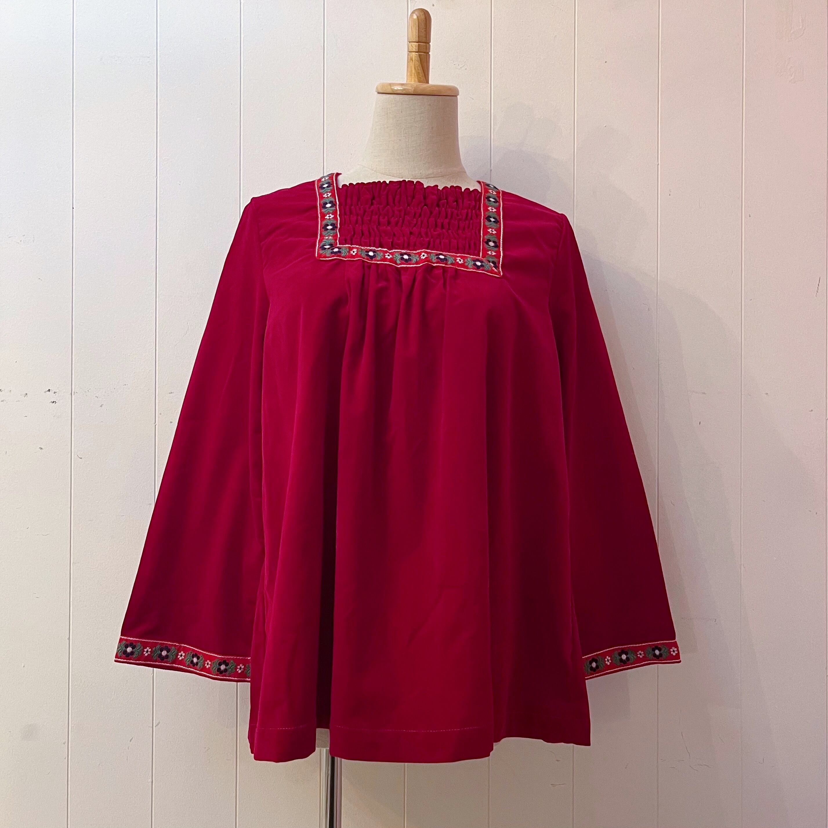 flower tyrolean tape velours blouse