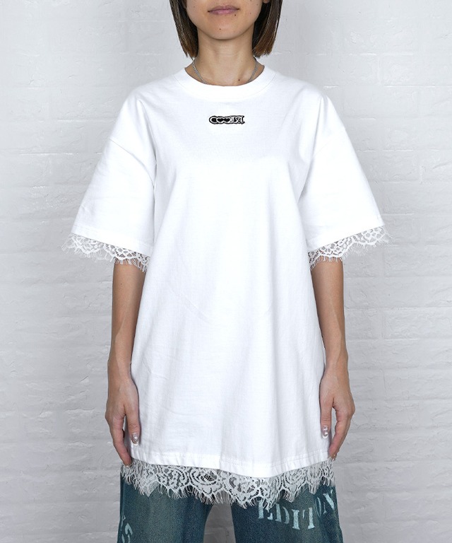 【直営限定ITEM】ヘムレースルーズTシャツ (WHITE)　CQ-49004H
