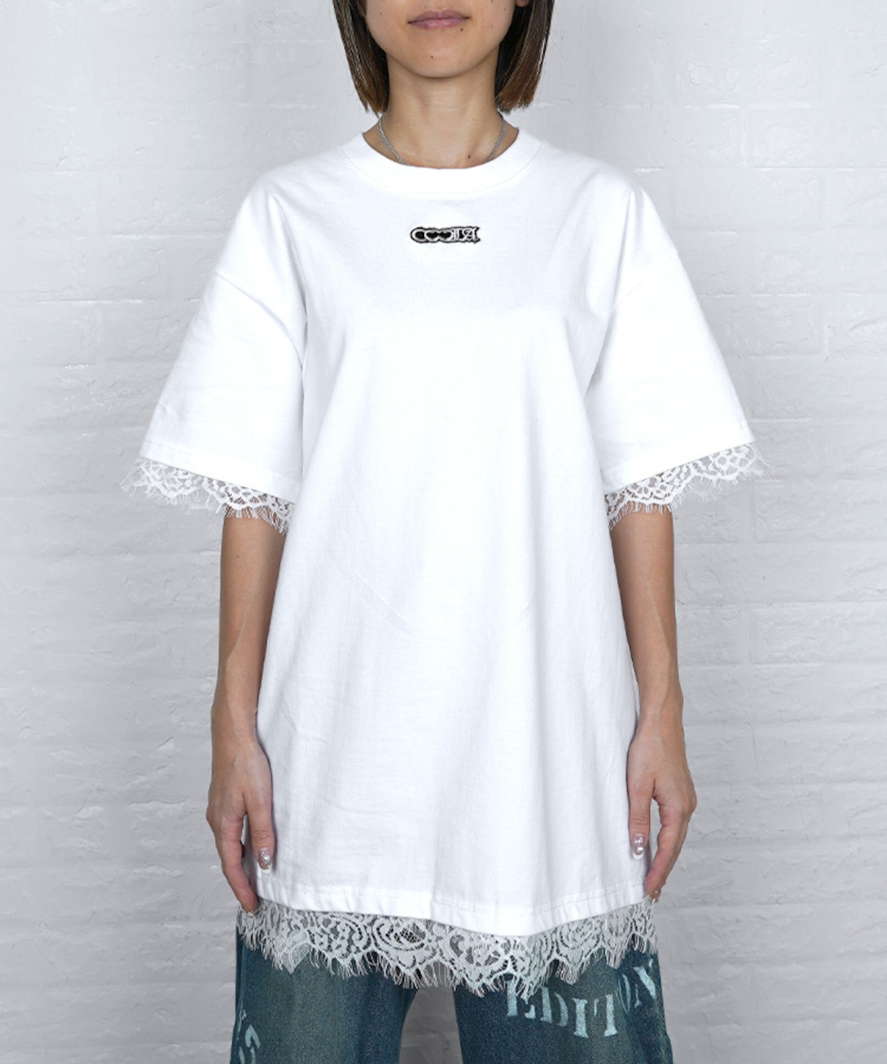【直営限定ITEM】ヘムレースルーズTシャツ (WHITE) CQ-49004H
