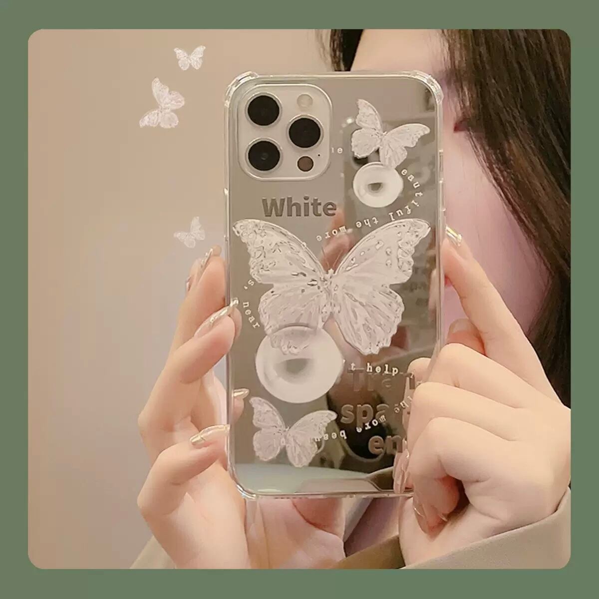 韓国っぽミラーデザイン バタフライデザイン Iphoneケース Iphoneカバー ２カラー 蝶 蝶々 鏡 シルバー プチプラ 英字 スマホ スマホグッズ Lamitte Deco トレンド 韓国ファッション ショップ Base店