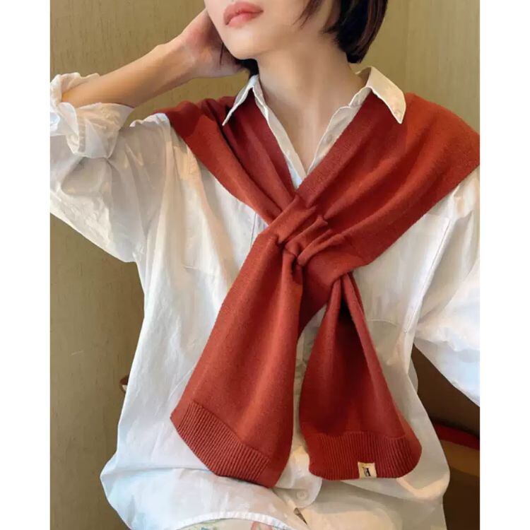 フロントクロスデザイン リブ編み ニットショール 1col N00107