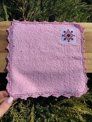 ウクライナ暗号手刺繍入りハンカチー手編みレース  自由　(Воля)　ハンドタオル