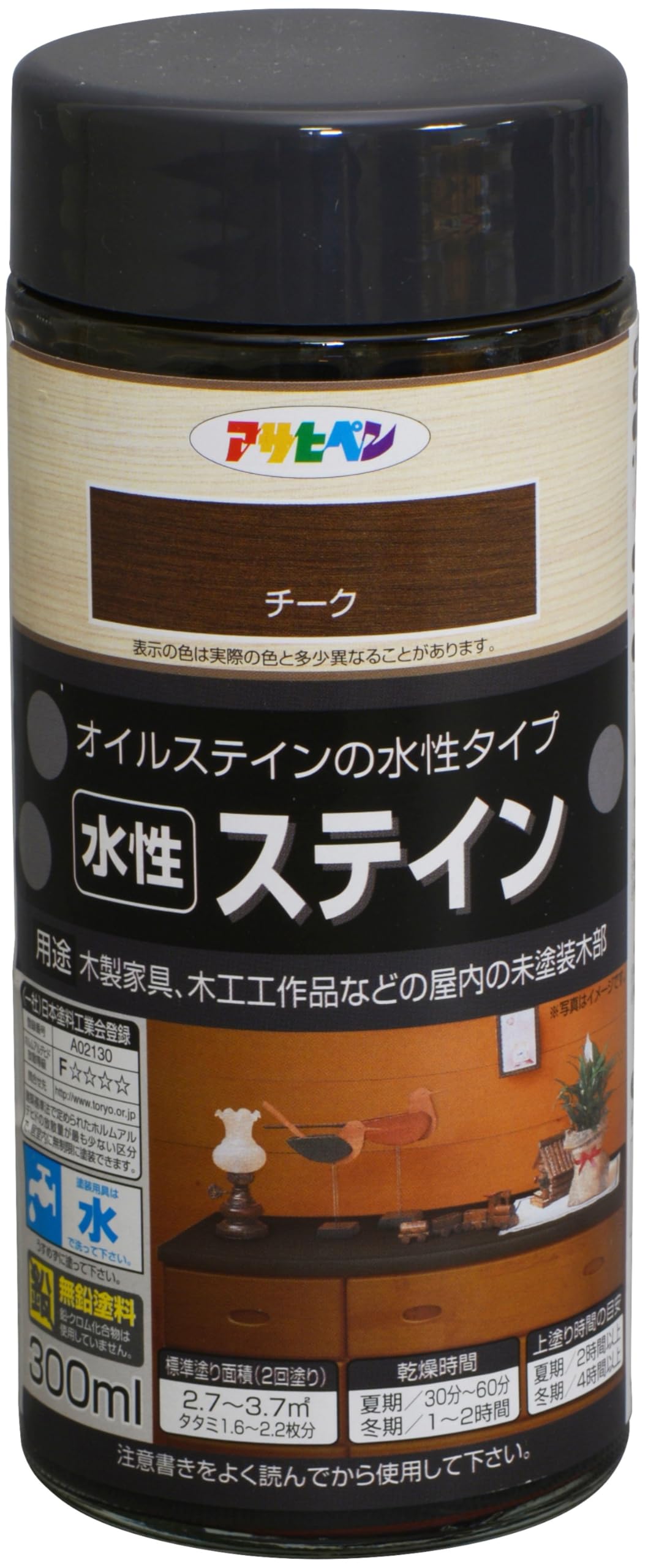 【在庫処分】アサヒペン 塗料 ペンキ 水性ステイン 300ml チーク 水性 艶消し ステイン仕上げ 上塗り不要 シックハウス対策品 日本製