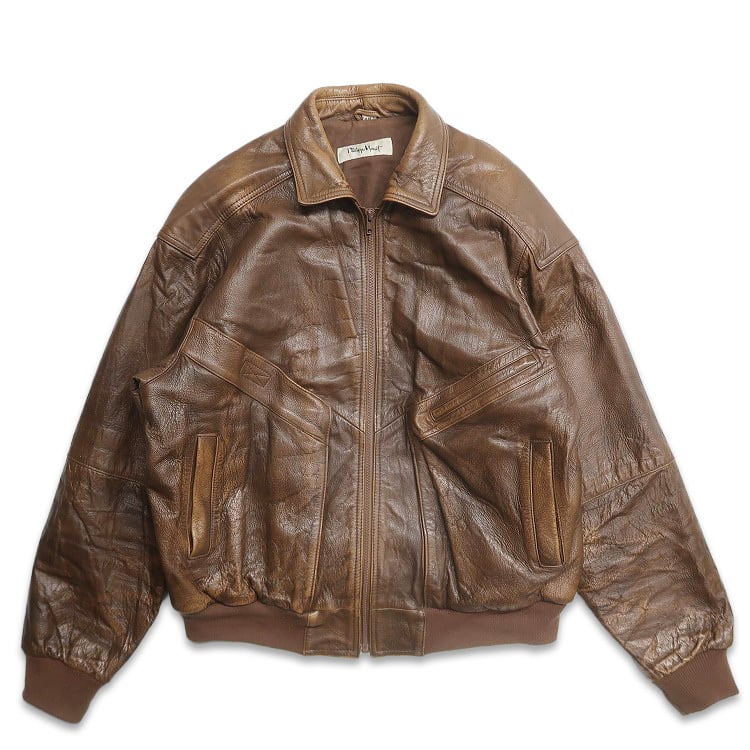 古着 philippe monet 本革 レザージャケット ブルゾン ブラウン 表記