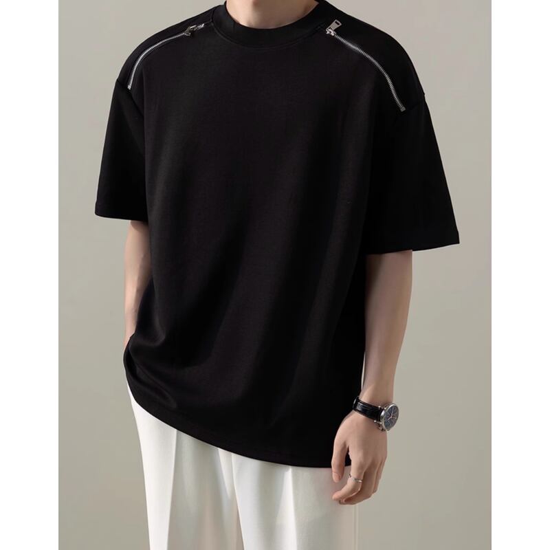 shoulder fastener design short sleeve box silhouette t-shirt mr0100