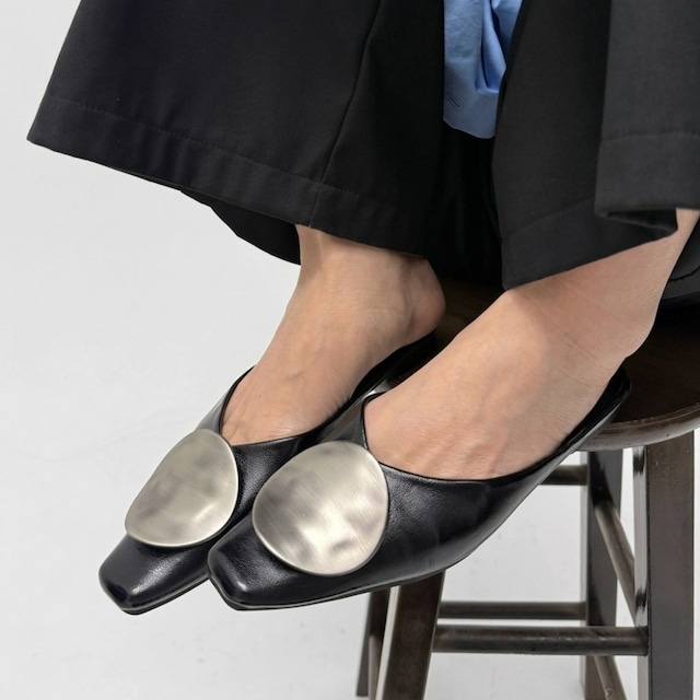 Metal Buckle Square Toe Mule 01454