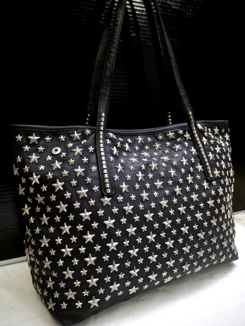 ★JIMMY CHOO ジミーチュウ SCARLET スカーレット A4対応 男女可 ☆スタッズ レザー トート ハンド バッグ 黒x銀★ トート型の万能モデル♪