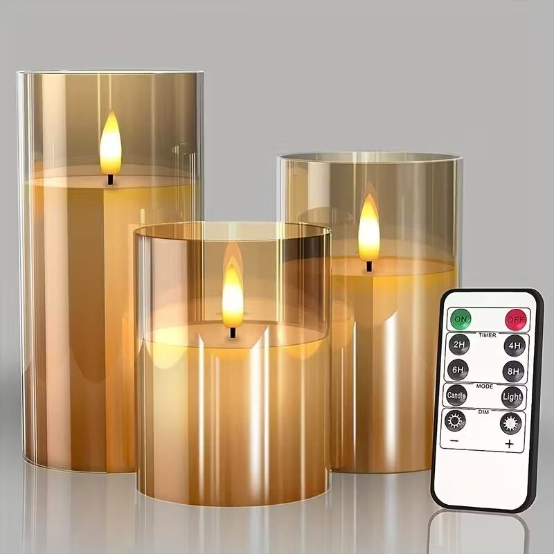 LEDキャンドルライト 3点セット リモコン付き クリスマス雑貨 無炎