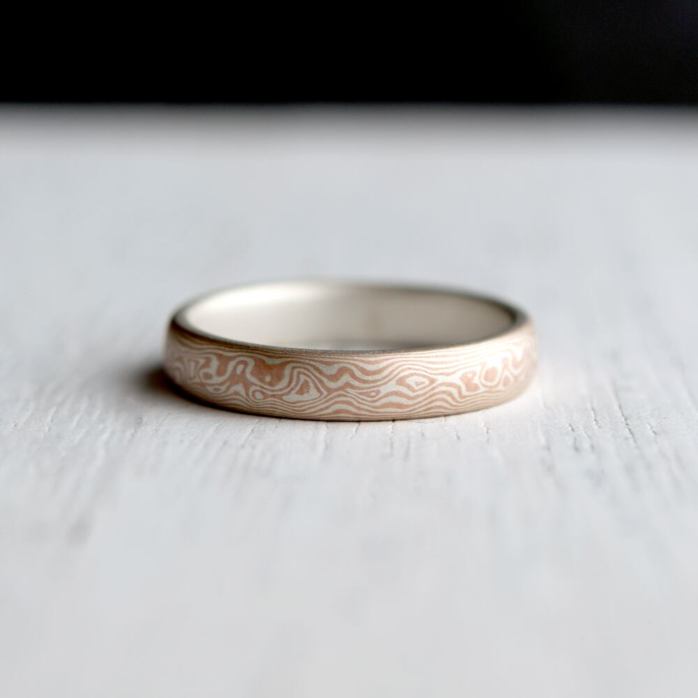 Tomo Pink|4mm 木目金リング 甲丸 Silver × K14 Pink Gold / サイズオーダー制作・受注生産