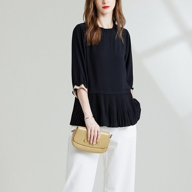 hem pleated tunic blouse TO0675