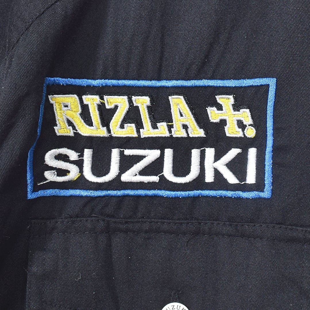 スズキ レーシングシャツ 青黄 バック刺繍 SUZUKI BRIDGESTONE メンズL