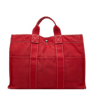 エルメス フールトゥ トートMM ハンドバッグ トートバッグ レッド キャンバス レディース HERMES 【中古】
