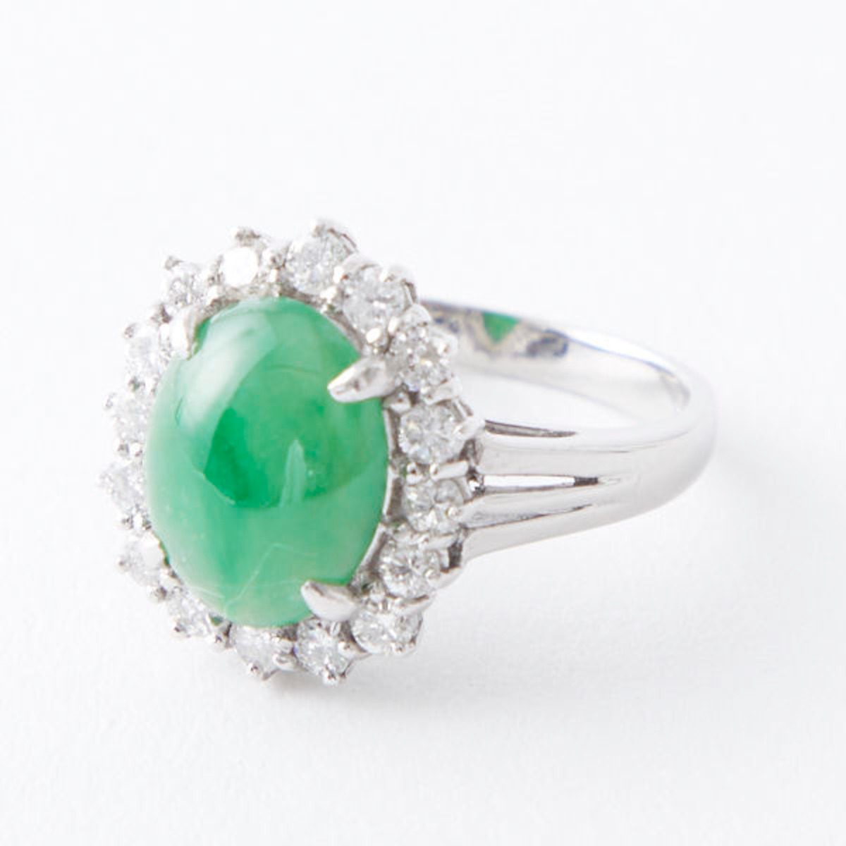 ヒスイ ダイヤモンド リング J4.98ct Pt900（PT900 ﾋｽｲ 3.08ct D0.65ct 