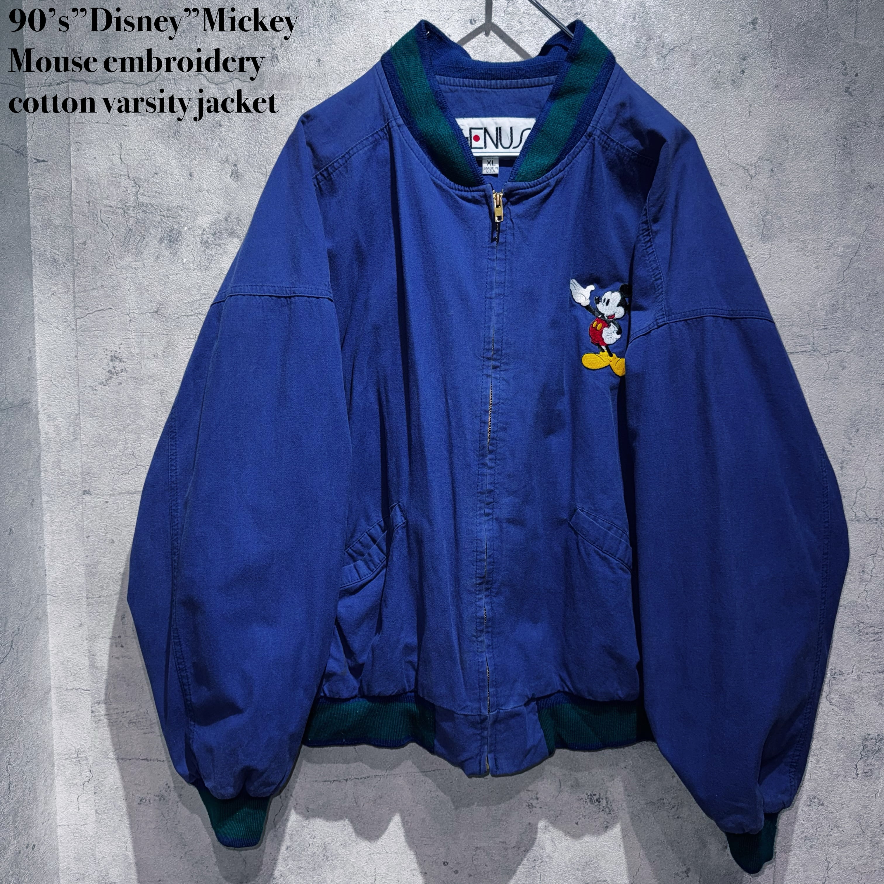 90’s”Disney”Mickey Mouse embroidery cotton varsity jacket